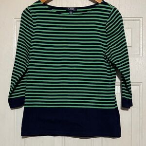 Chaps Navy and‎ Green Striped Top